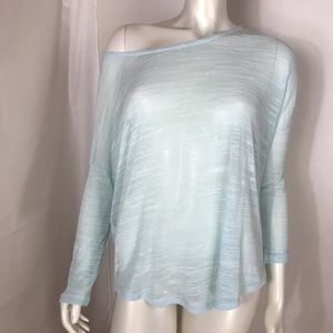 Sheer teal mint sweater off shoulder Sz. L.